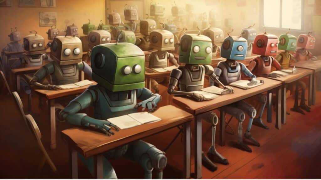 Roboter als Schüler*innen in der Schule